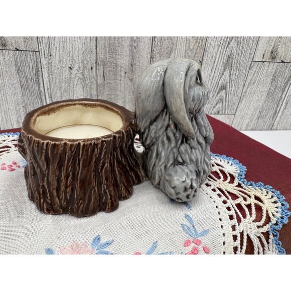 Darling Vintage Ceramic Rabbit and Tree Stump Candle Holder - Picture 4 of 6